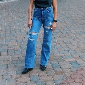 Zara high waisted wide leg ripped jeans